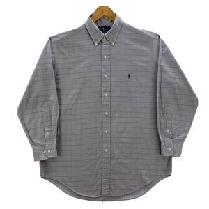 Ralph Lauren Shirt Men's 16 32/33 Gray Windowpane Plaid Yarmouth Preppy Top
